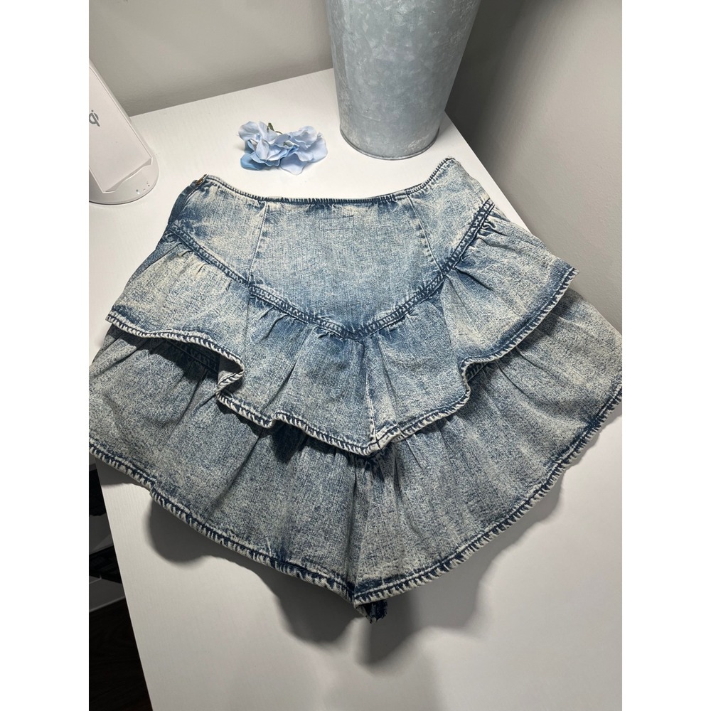 MOTHER The Ruffle Mini Skirt Wash Threading the Needle Denim Y2K - Picture 7 of 10
